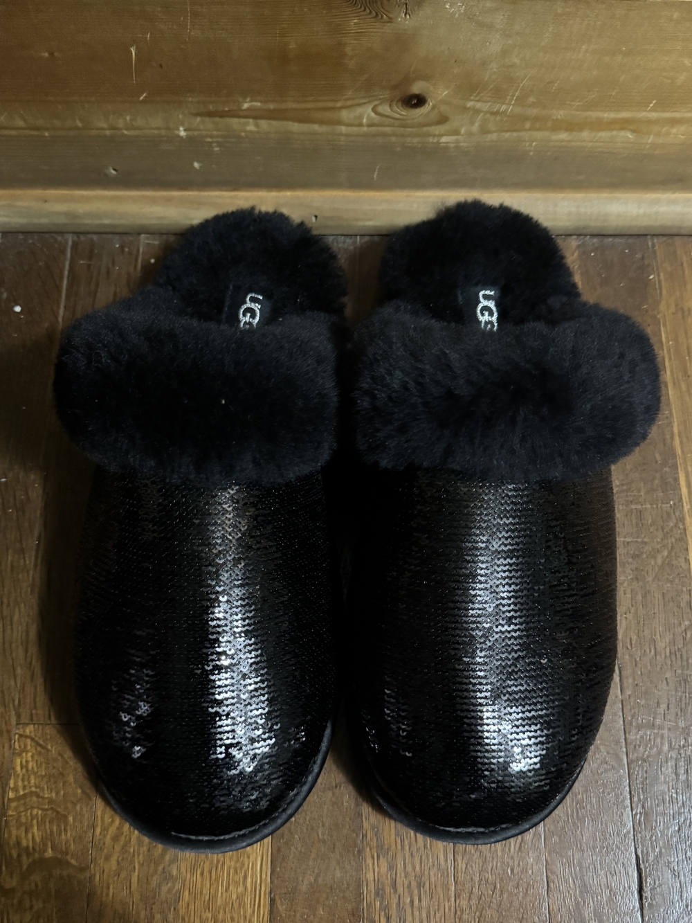 UGG Women's Black Sequin Plush Clog Slippers